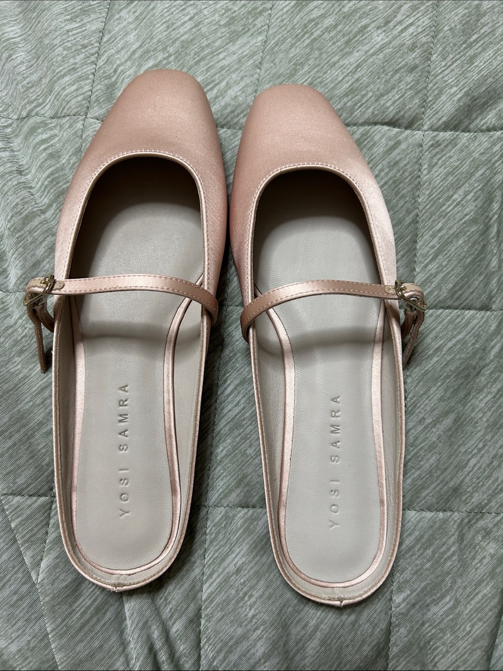 Yosi Samra pink satin square toe mule, size 8, new without box